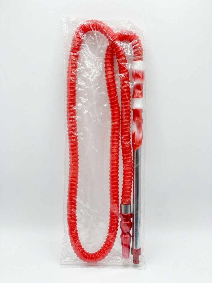 Aksesuar - Nargile Hortumu - Kırmızı Beyaz Burgulu - Hookah Nargile Market
